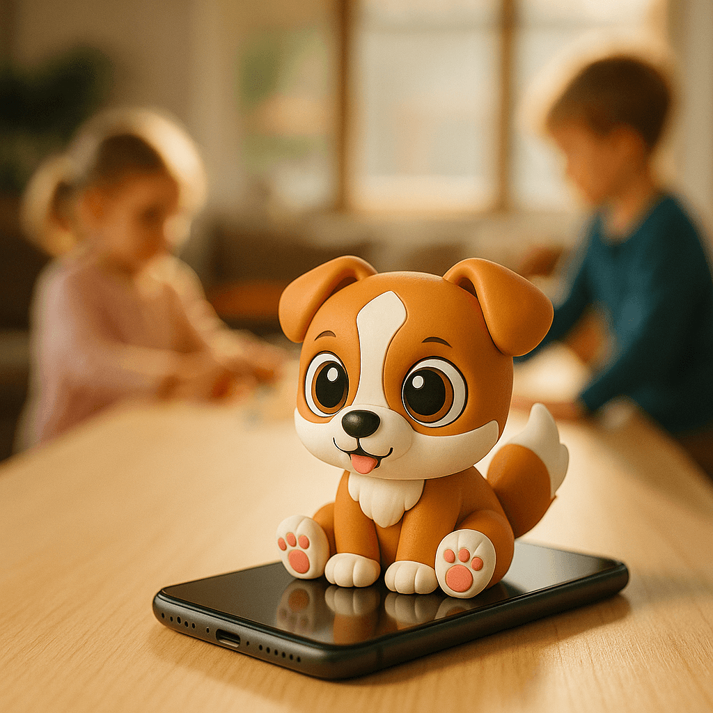 Dog on Phone with Kids
